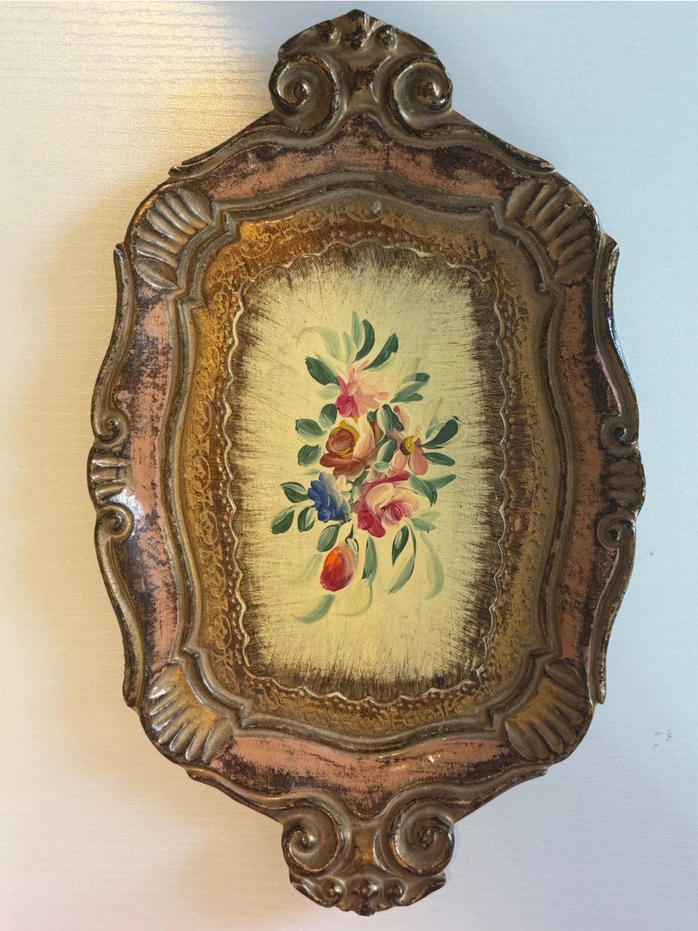 Vintage Italian Florentine Hand Painted Gilt Wood Tray Florence Italy